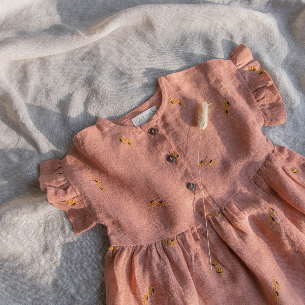 Linen Embroidered Rust Dress